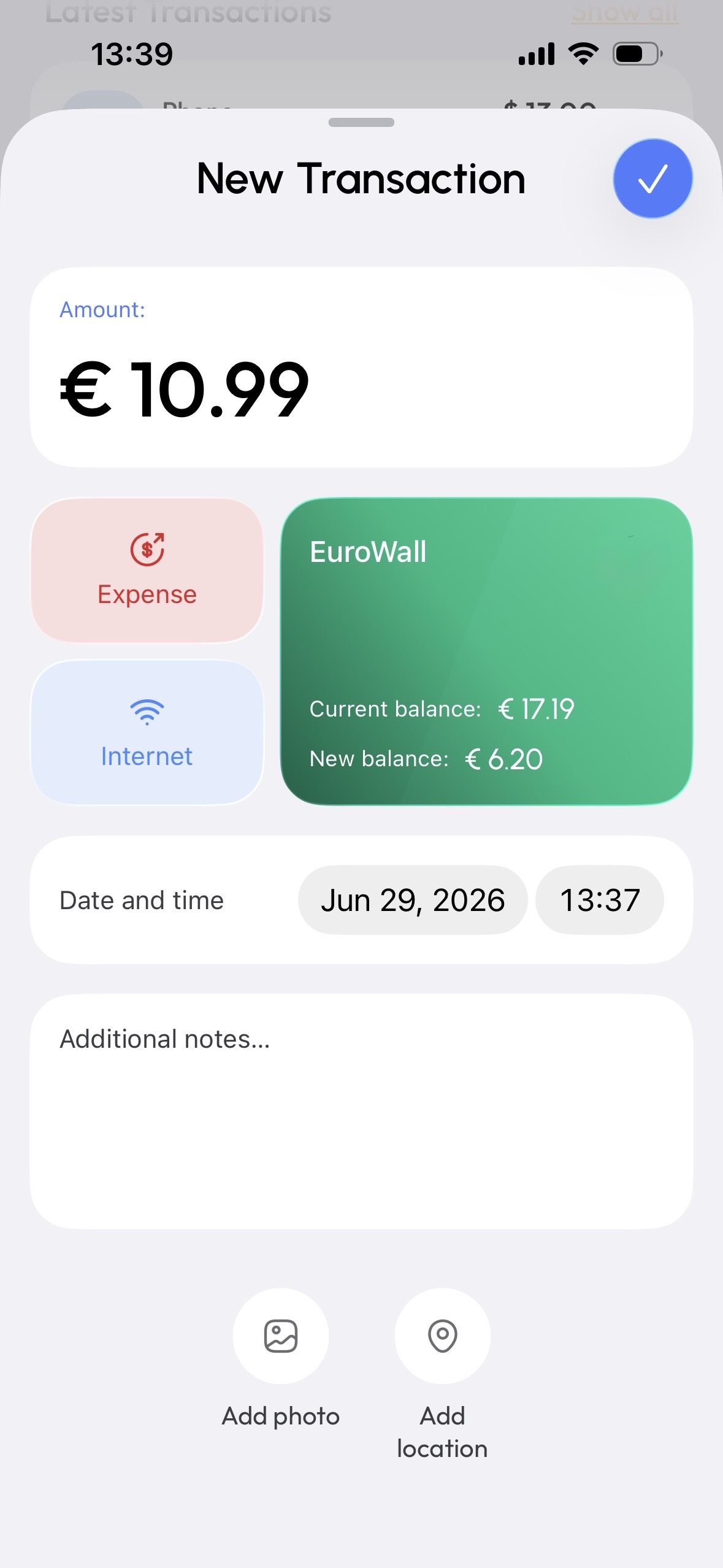 Quick Expense Creation Layout